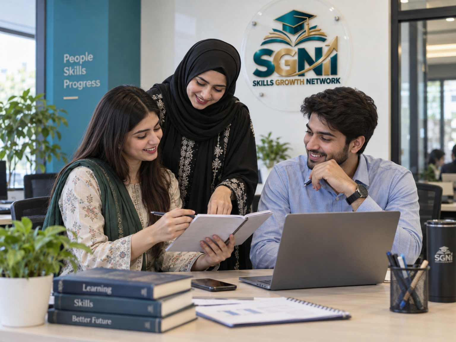 Skills Growth Network member working professionally on a laptop